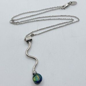 Vtg Sterling Dichroic Glass Modernist Wavy Wave Line Necklace 13” - 15” + 1.7”